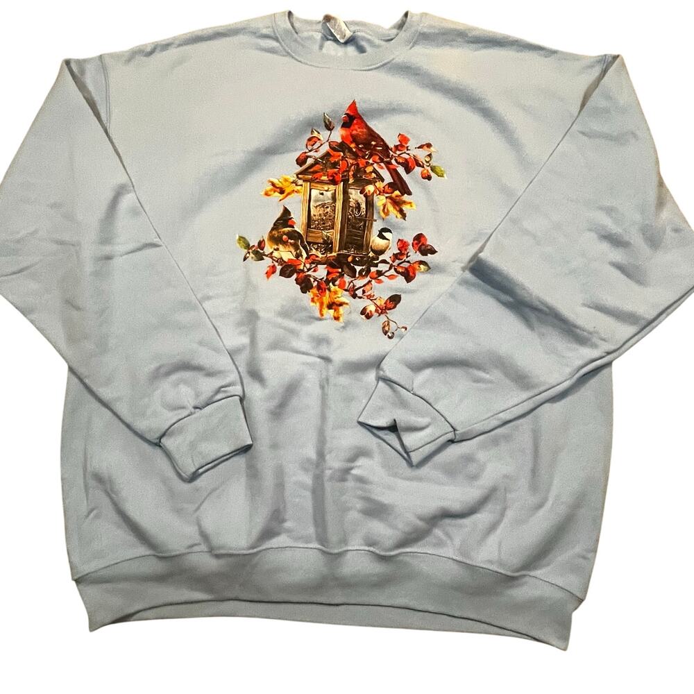 Jerzees Women XL Cardinal‎ Bird Feeder Nature Graphic Crewneck Sweatshirt